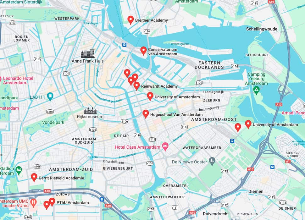 Location of Universities in Amsterdam