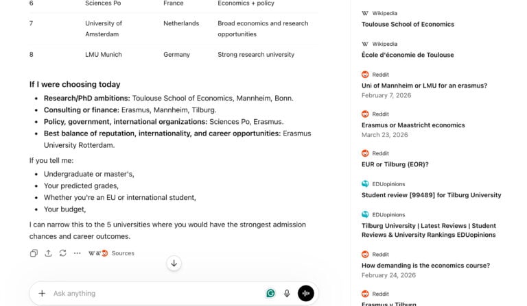 comparison of economics universities europe